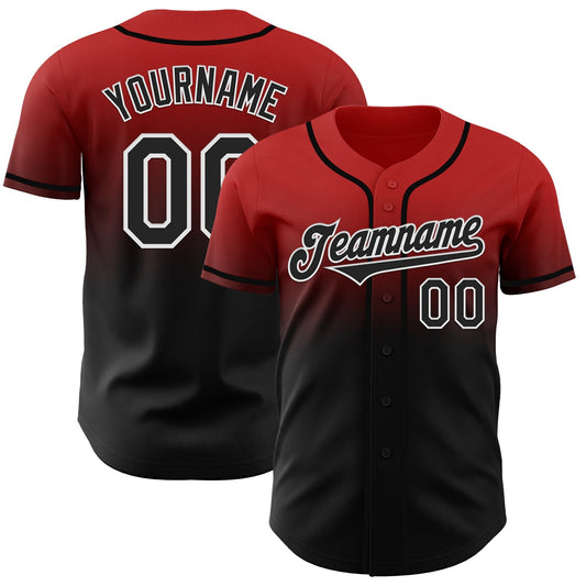 Custom Red Black-White Authentic Fade Fashion Baseball Jersey - Sky-Custom