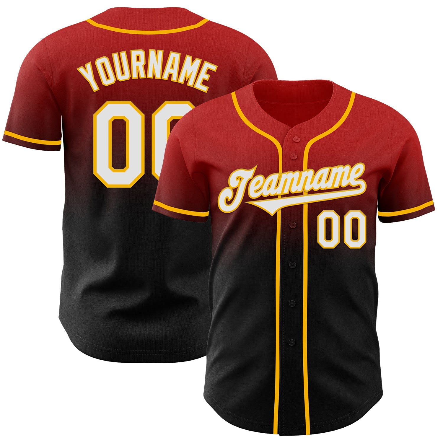 Custom Red Black-Gold Authentic Fade Fashion Baseball Jersey - Sky-Custom
