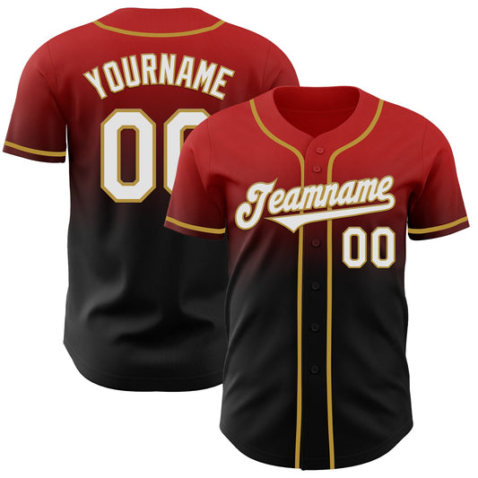 Custom Red Black-Old Gold Authentic Fade Fashion Baseball Jersey - Sky-Custom