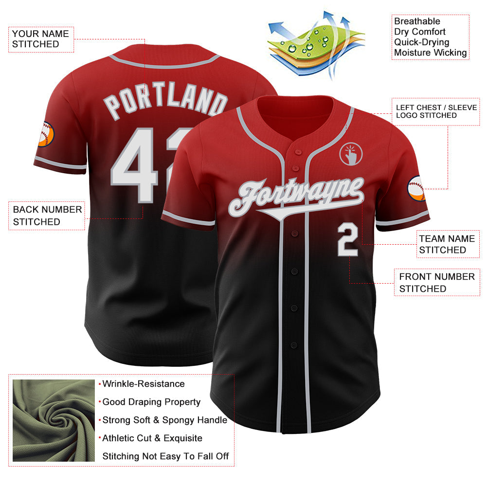 Custom Red Black-Gray Authentic Fade Fashion Baseball Jersey - Sky-Custom