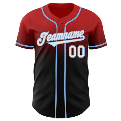 Custom Red Black-Light Blue Authentic Fade Fashion Baseball Jersey - Sky-Custom