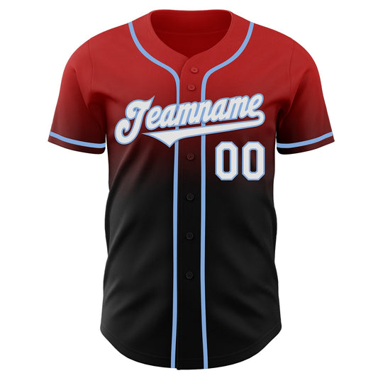 Custom Red Black-Light Blue Authentic Fade Fashion Baseball Jersey - Sky-Custom