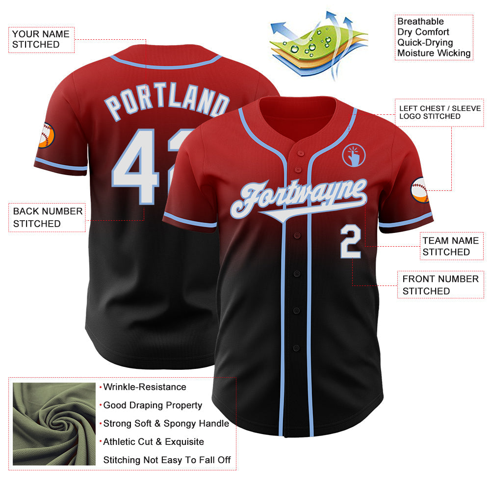 Custom Red Black-Light Blue Authentic Fade Fashion Baseball Jersey - Sky-Custom
