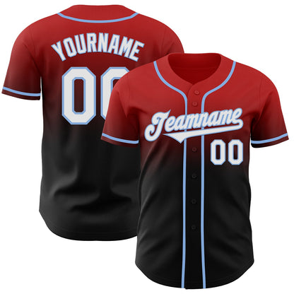 Custom Red Black-Light Blue Authentic Fade Fashion Baseball Jersey - Sky-Custom