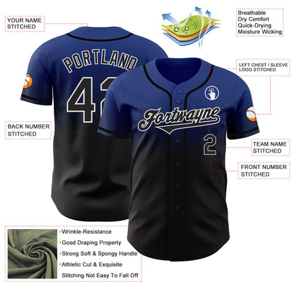 Custom Royal Black-White Authentic Fade Fashion Baseball Jersey - Sky-Custom