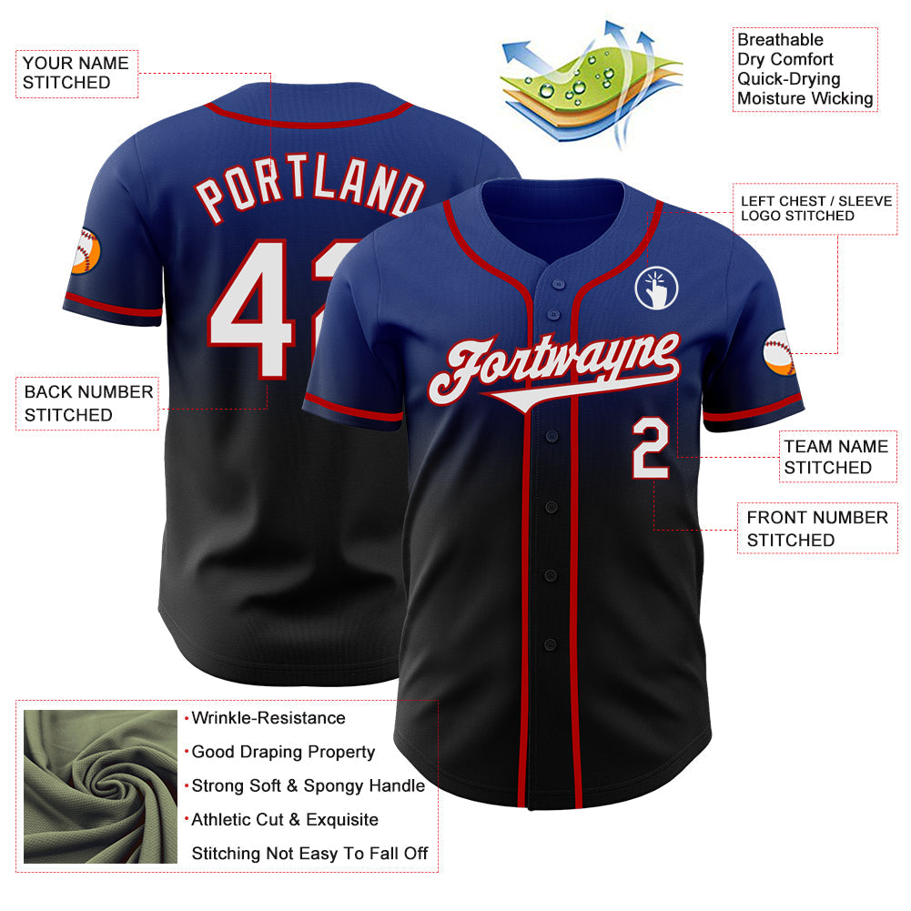 Custom Royal Black-Red Authentic Fade Fashion Baseball Jersey - Sky-Custom