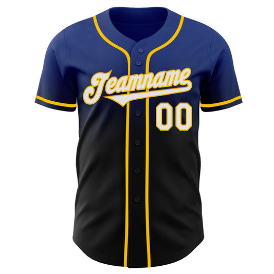 Custom Royal Black-Yellow Authentic Fade Fashion Baseball Jersey - Sky-Custom
