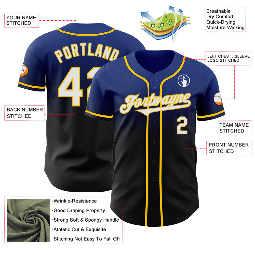 Custom Royal Black-Yellow Authentic Fade Fashion Baseball Jersey - Sky-Custom