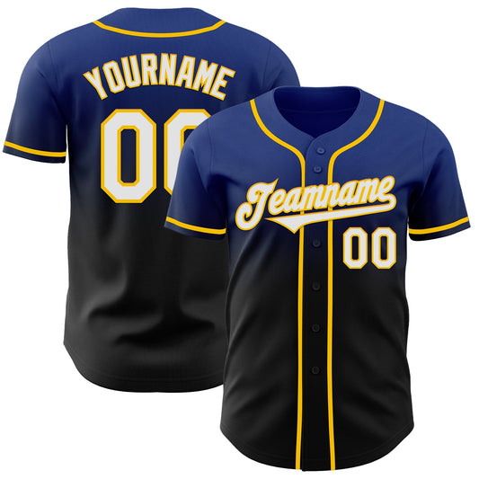 Custom Royal Black-Yellow Authentic Fade Fashion Baseball Jersey - Sky-Custom