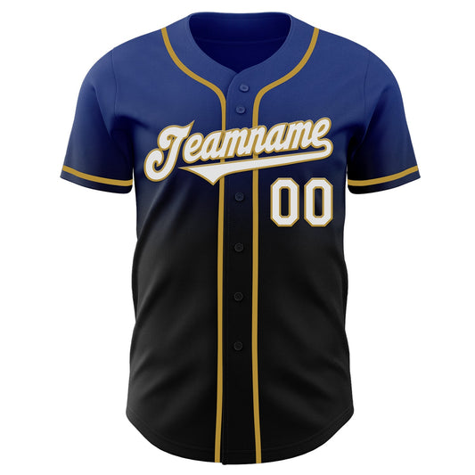 Custom Royal Black-Old Gold Authentic Fade Fashion Baseball Jersey - Sky-Custom