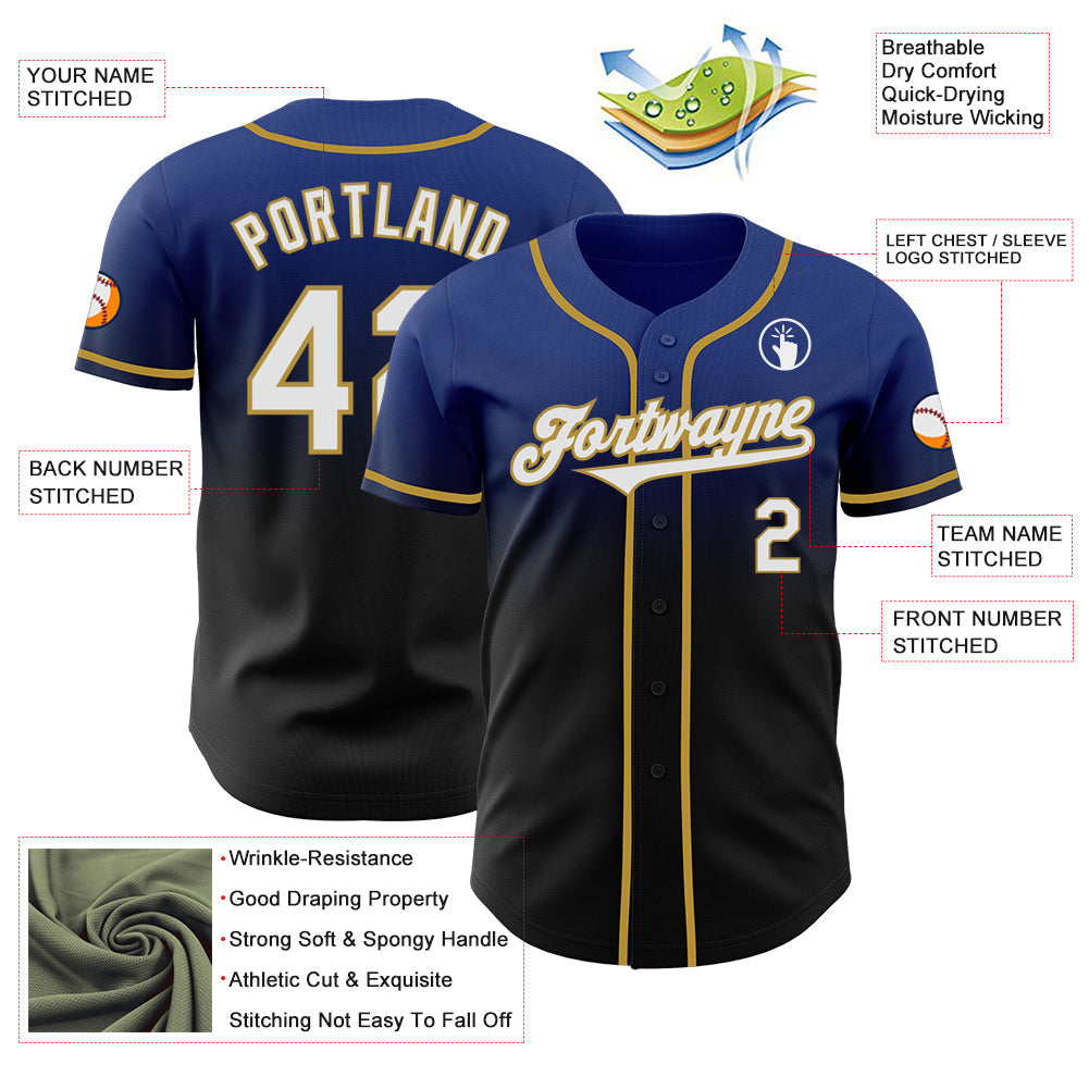 Custom Royal Black-Old Gold Authentic Fade Fashion Baseball Jersey - Sky-Custom