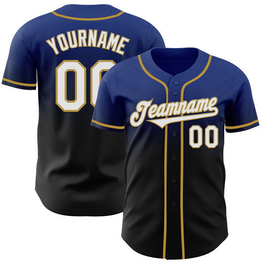 Custom Royal Black-Old Gold Authentic Fade Fashion Baseball Jersey - Sky-Custom