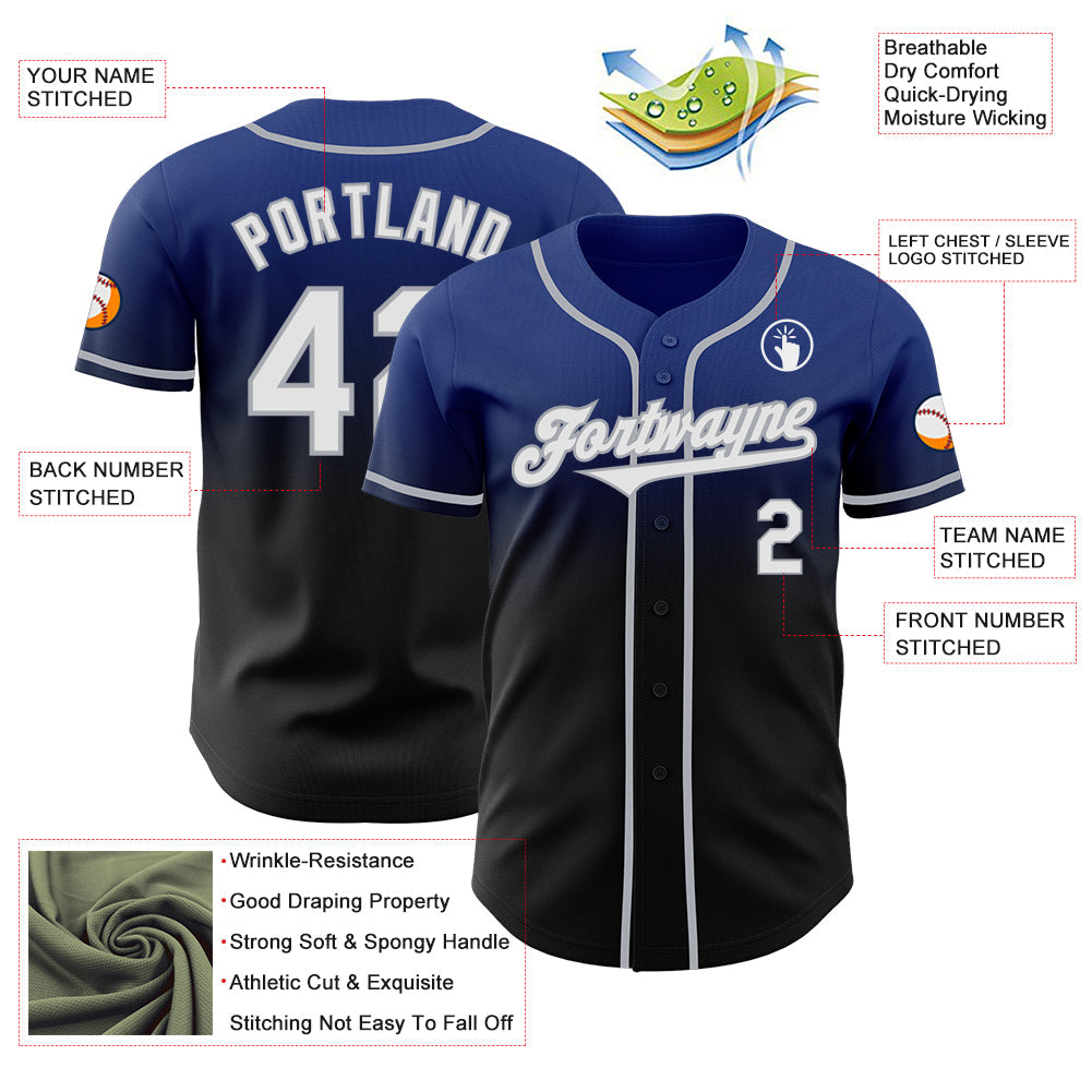 Custom Royal Black-Gray Authentic Fade Fashion Baseball Jersey - Sky-Custom