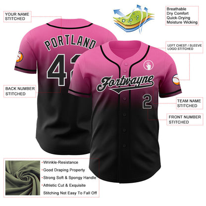 Custom Pink Black-White Authentic Fade Fashion Baseball Jersey - Sky-Custom