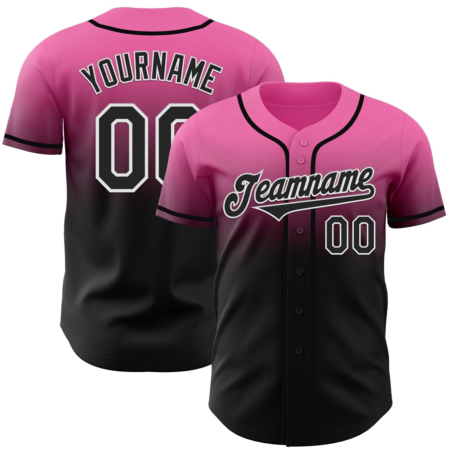 Custom Pink Black-White Authentic Fade Fashion Baseball Jersey - Sky-Custom