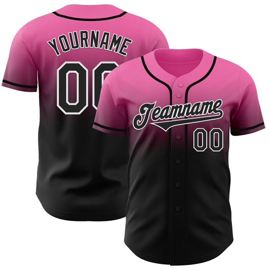 Custom Pink Black-White Authentic Fade Fashion Baseball Jersey - Sky-Custom
