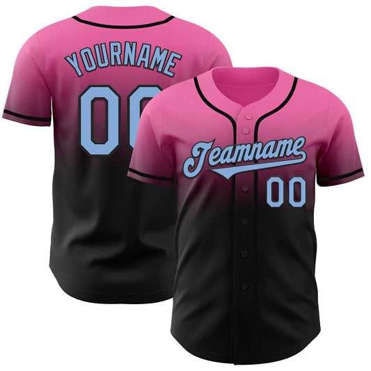 Custom Pink Light Blue-Black Authentic Fade Fashion Baseball Jersey - Sky-Custom