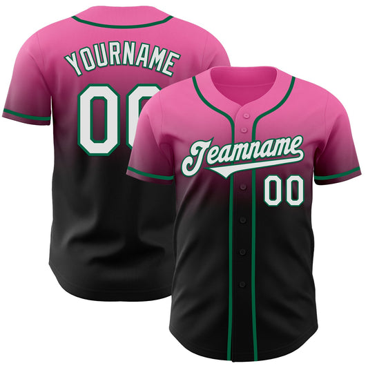 Custom Pink Black-Kelly Green Authentic Fade Fashion Baseball Jersey - Sky-Custom
