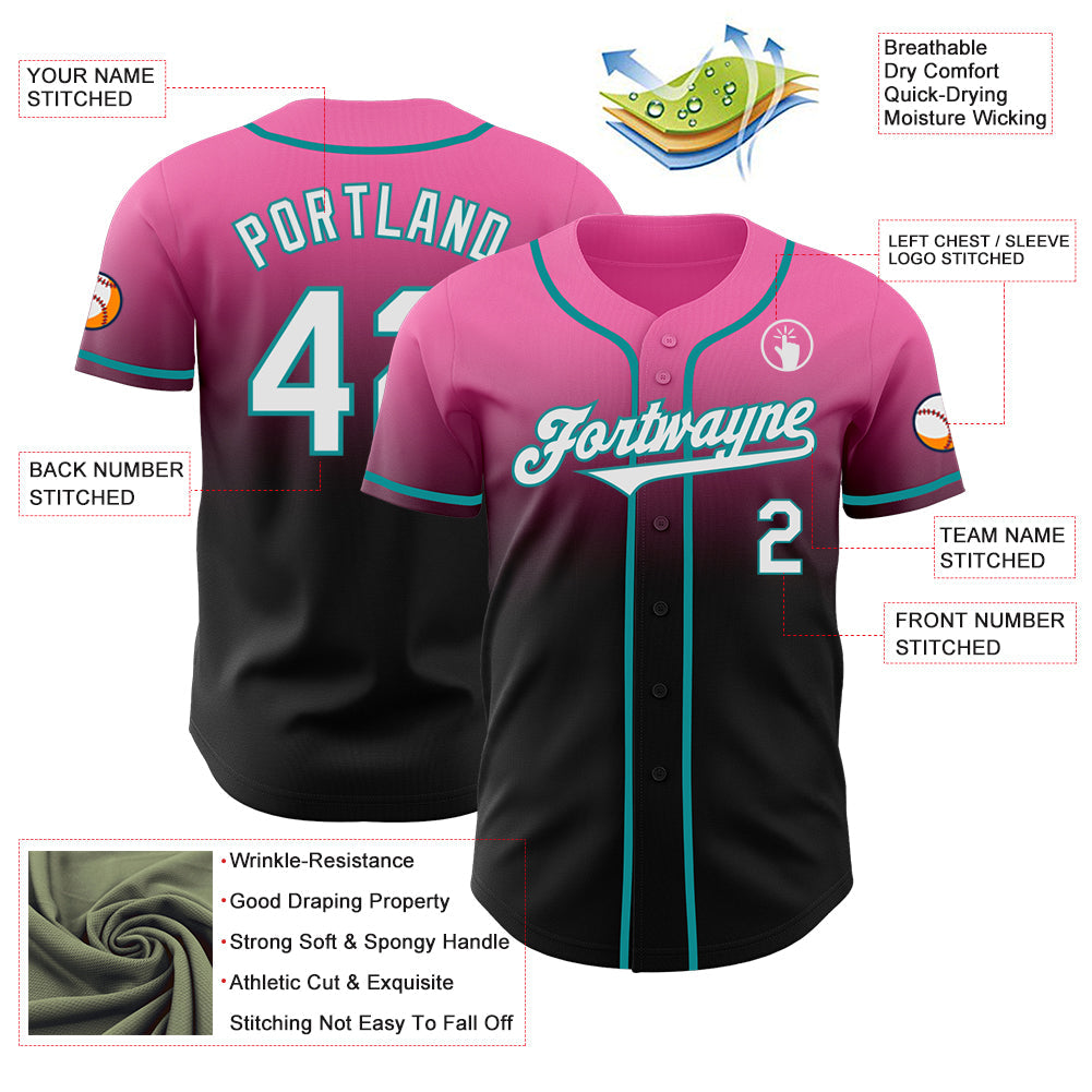 Custom Pink Black-Teal Authentic Fade Fashion Baseball Jersey - Sky-Custom