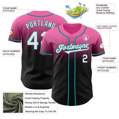 Custom Pink Black-Teal Authentic Fade Fashion Baseball Jersey - Sky-Custom
