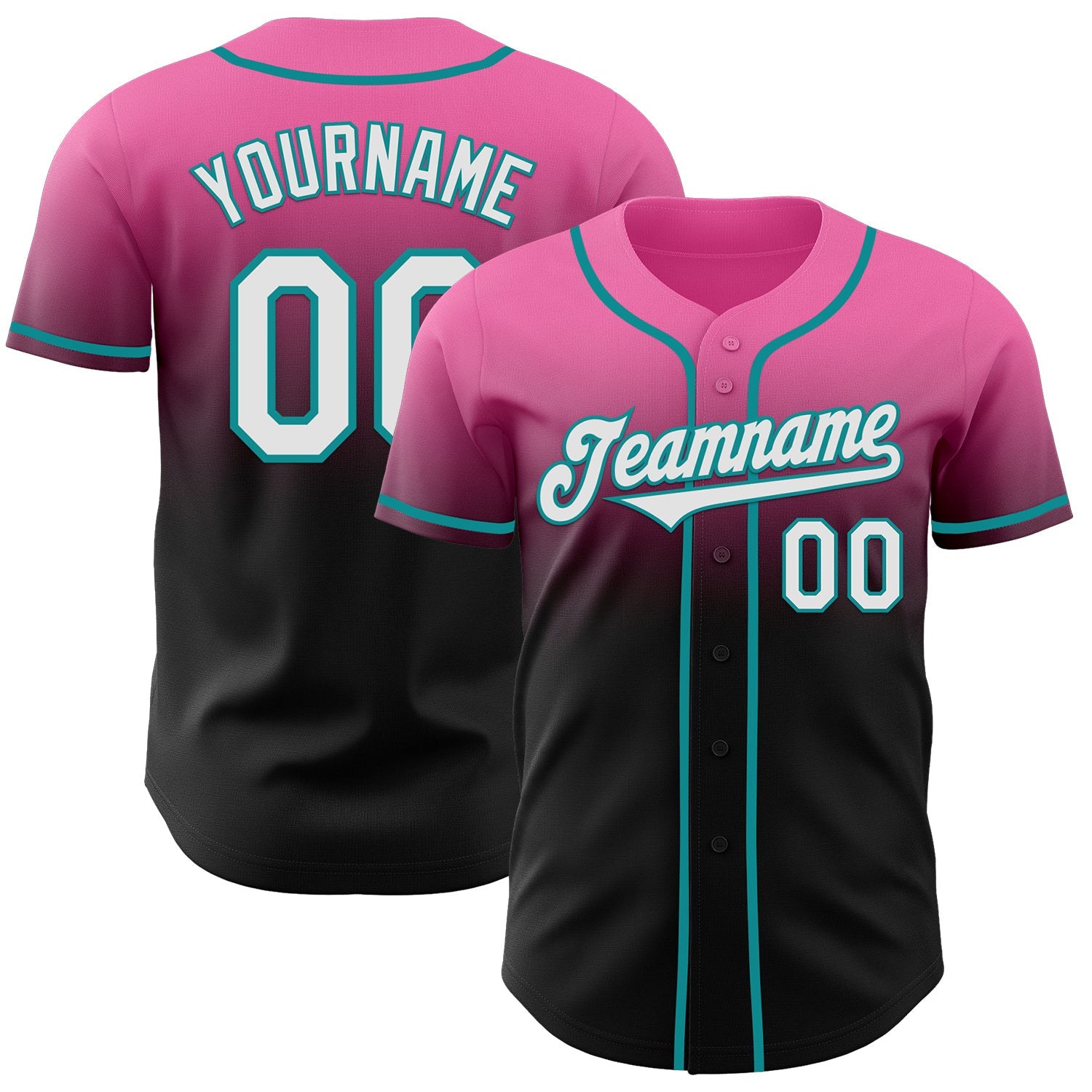 Custom Pink Black-Teal Authentic Fade Fashion Baseball Jersey - Sky-Custom