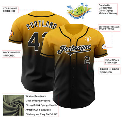 Custom Gold Black-White Authentic Fade Fashion Baseball Jersey - Sky-Custom