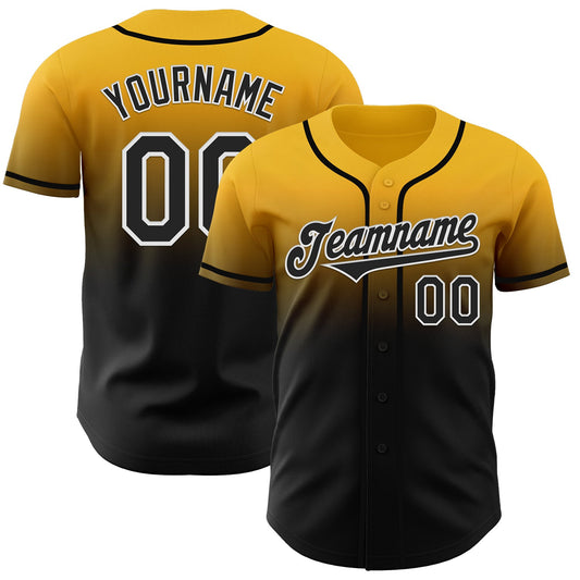 Custom Gold Black-White Authentic Fade Fashion Baseball Jersey - Sky-Custom