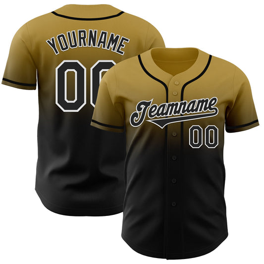 Custom Old Gold Black-White Authentic Fade Fashion Baseball Jersey - Sky-Custom