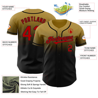 Custom Old Gold Red-Black Authentic Fade Fashion Baseball Jersey - Sky-Custom