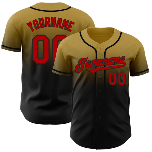 Custom Old Gold Red-Black Authentic Fade Fashion Baseball Jersey - Sky-Custom