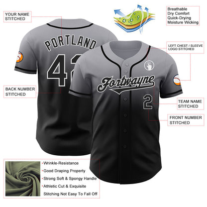 Custom Gray Black-White Authentic Fade Fashion Baseball Jersey - Sky-Custom