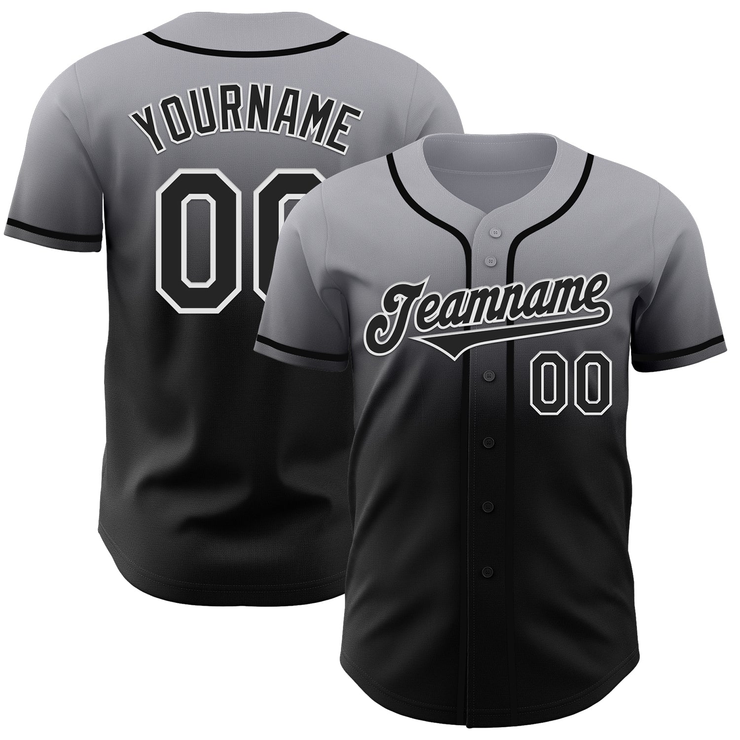 Custom Gray Black-White Authentic Fade Fashion Baseball Jersey - Sky-Custom