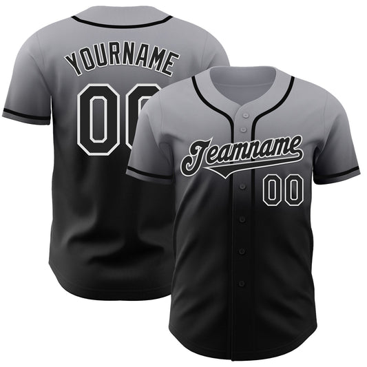 Custom Gray Black-White Authentic Fade Fashion Baseball Jersey - Sky-Custom