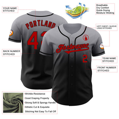 Custom Gray Red-Black Authentic Fade Fashion Baseball Jersey - Sky-Custom
