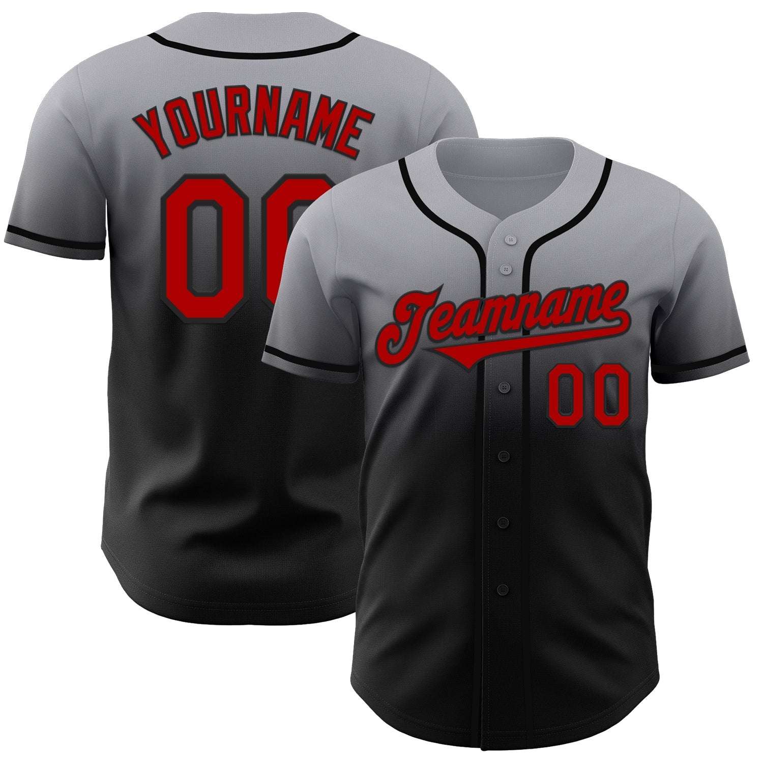 Custom Gray Red-Black Authentic Fade Fashion Baseball Jersey - Sky-Custom
