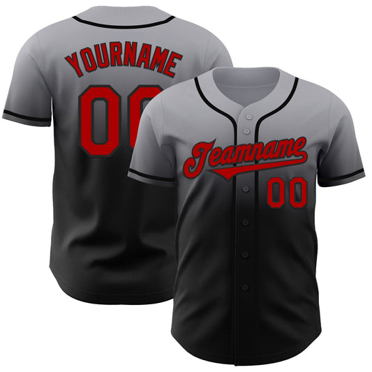Custom Gray Red-Black Authentic Fade Fashion Baseball Jersey - Sky-Custom