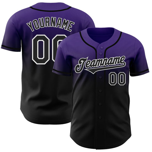 Custom Purple Black-White Authentic Fade Fashion Baseball Jersey - Sky-Custom