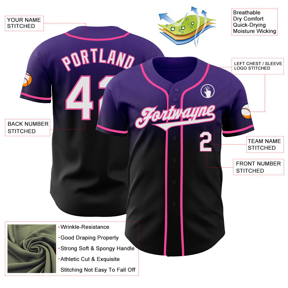 Custom Purple Black-Pink Authentic Fade Fashion Baseball Jersey - Sky-Custom