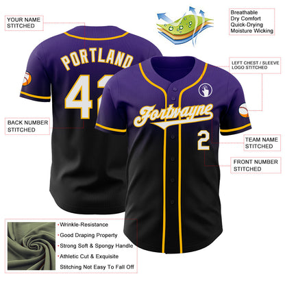 Custom Purple Black-Gold Authentic Fade Fashion Baseball Jersey - Sky-Custom