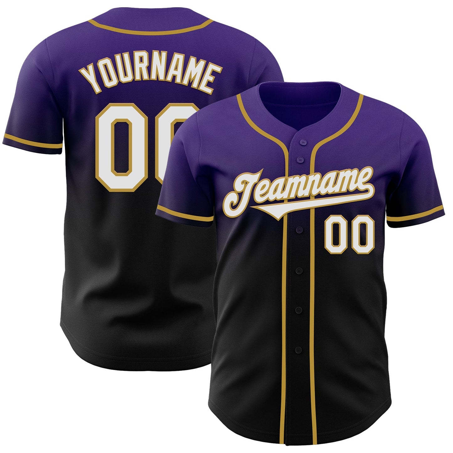 Custom Purple Black-Old Gold Authentic Fade Fashion Baseball Jersey - Sky-Custom