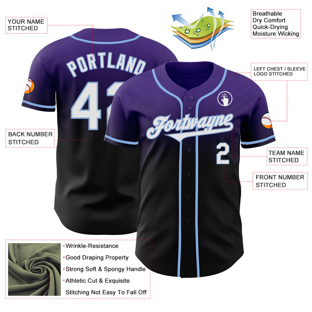 Custom Purple Black-Light Blue Authentic Fade Fashion Baseball Jersey - Sky-Custom