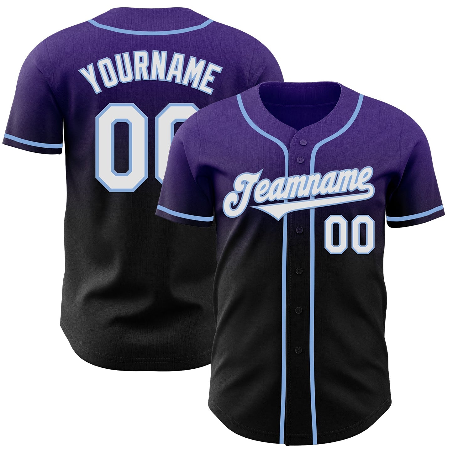 Custom Purple Black-Light Blue Authentic Fade Fashion Baseball Jersey - Sky-Custom