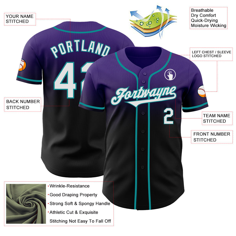 Custom Purple Black-Teal Authentic Fade Fashion Baseball Jersey - Sky-Custom