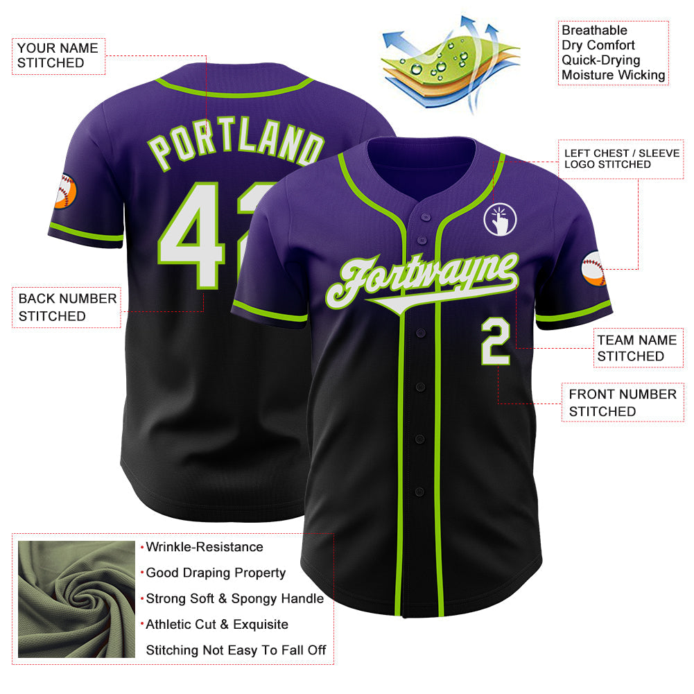 Custom Purple Black-Neon Green Authentic Fade Fashion Baseball Jersey - Sky-Custom
