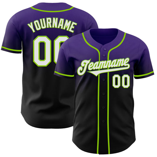 Custom Purple Black-Neon Green Authentic Fade Fashion Baseball Jersey - Sky-Custom