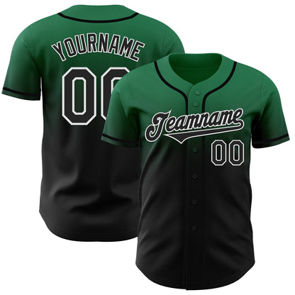 Custom Kelly Green Black-White Authentic Fade Fashion Baseball Jersey - Sky-Custom