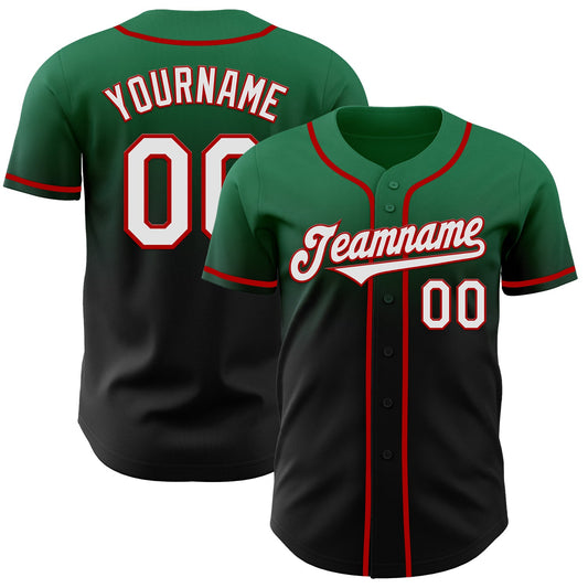 Custom Kelly Green Black-Red Authentic Fade Fashion Baseball Jersey - Sky-Custom