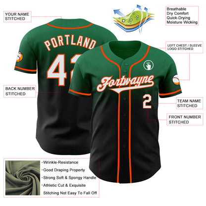 Custom Kelly Green Black-Orange Authentic Fade Fashion Baseball Jersey - Sky-Custom