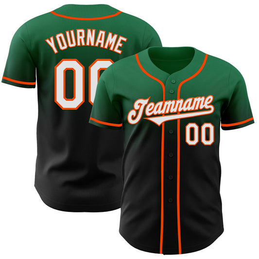 Custom Kelly Green Black-Orange Authentic Fade Fashion Baseball Jersey - Sky-Custom