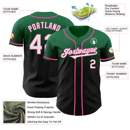 Custom Kelly Green Black-Pink Authentic Fade Fashion Baseball Jersey - Sky-Custom